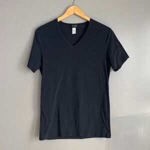 Hanro V-Neck T-Shirt Mens M Black Cotton Blend Stretch Quiet Luxury Minimalist